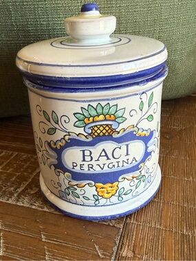 Vintage Baci Perugina Italian Ceramic Lidded Candy Jar Hand Finished"